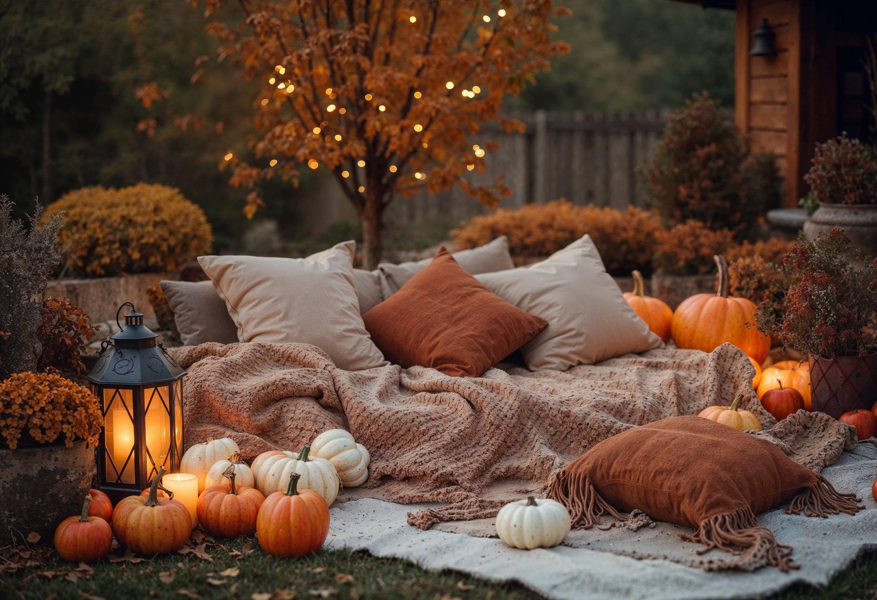 cozy lounge of blankets and pillows