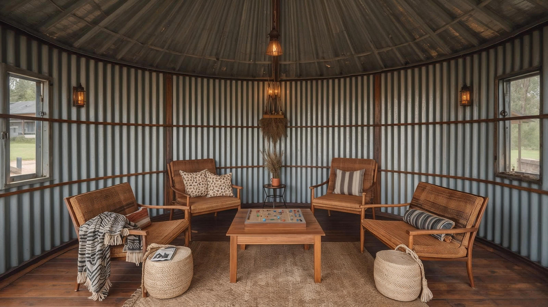 photo of a lounge area in a grain bin gazebo