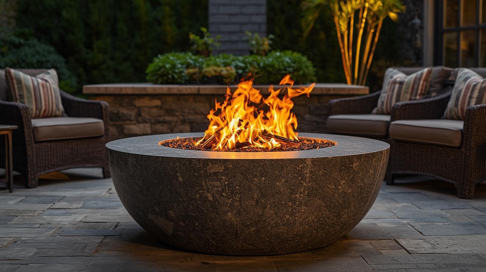 close up photo of a burning concrete fire pit