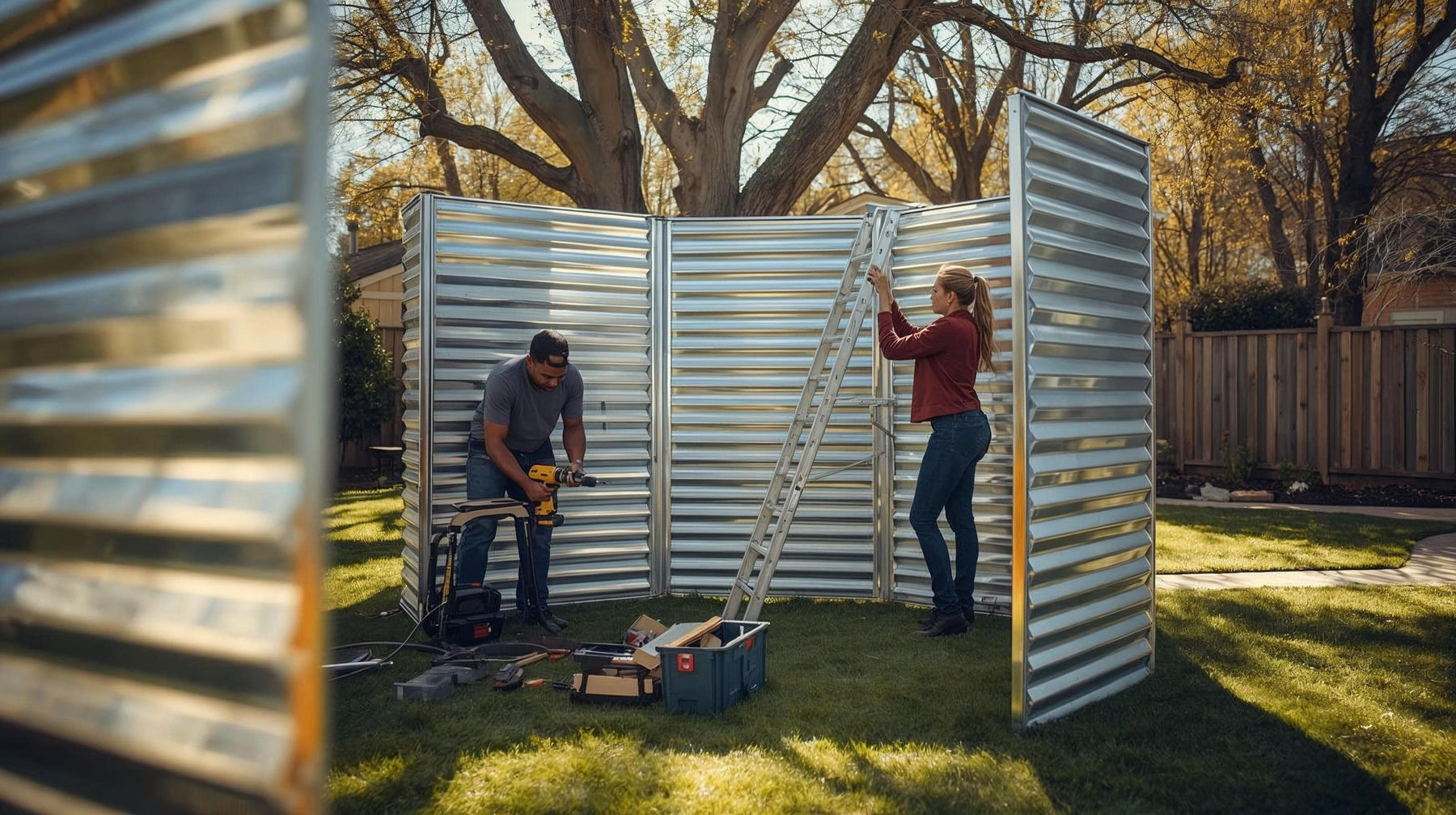 couple building a grain bin gazebo