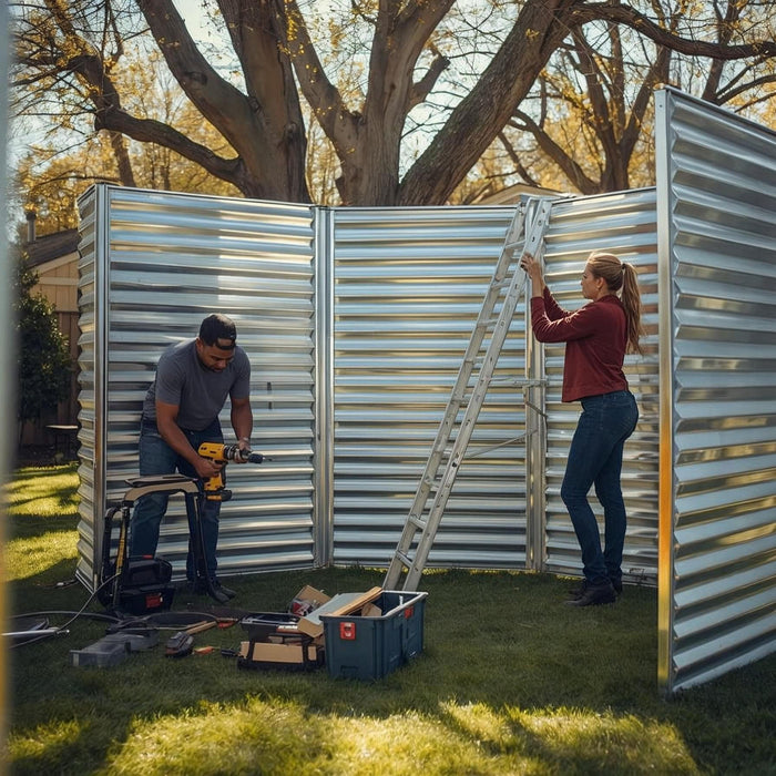 couple building a grain bin gazebo