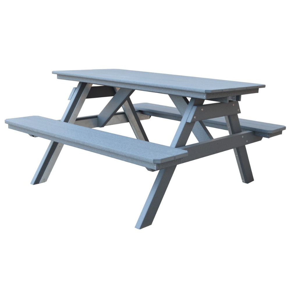 A&L Furniture 5' Table with Attached Benches_Dark Gray