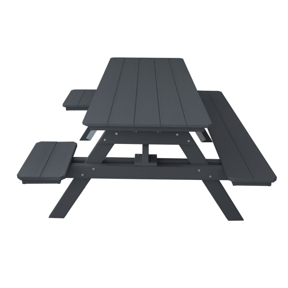 A&L Furniture 6 Foot Table with Attached Benches_Wheelchair Accessible_Dark Gray