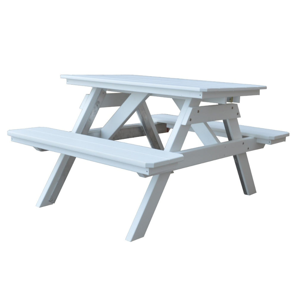 A&L Furniture 4' Table with Attached Benches_White