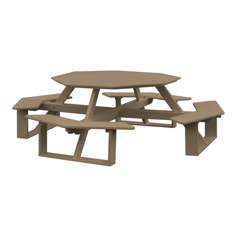 A&L Furniture 54-inch Amish-Made Octagonal Poly Walk-In Picnic Tables_Weather Wood