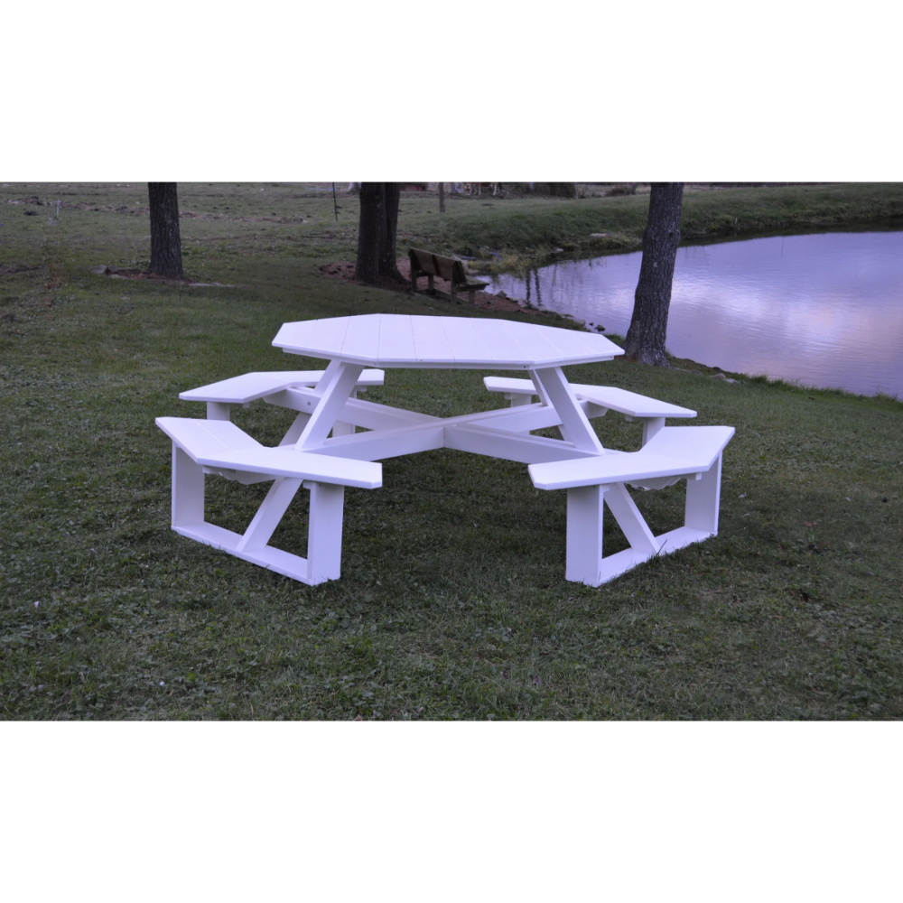 A&L Furniture 54-inch Amish-Made Octagonal Poly Walk-In Picnic Tables_White