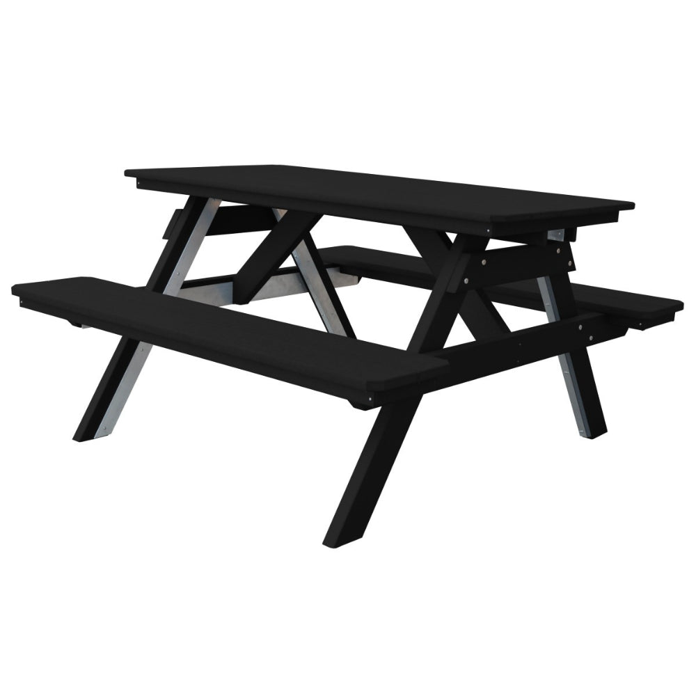 A&L Furniture 5' Table with Attached Benches_Black