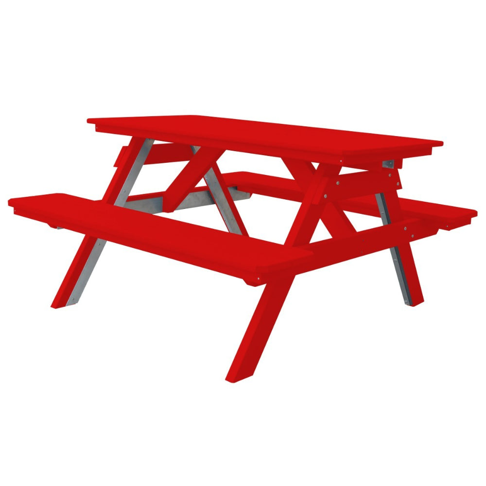 A&L Furniture 5' Table with Attached Benches_Red