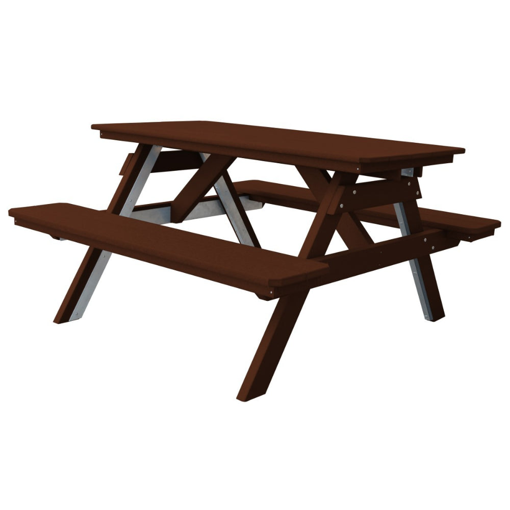 A&L Furniture 5' Table with Attached Benches_Tudor Brown