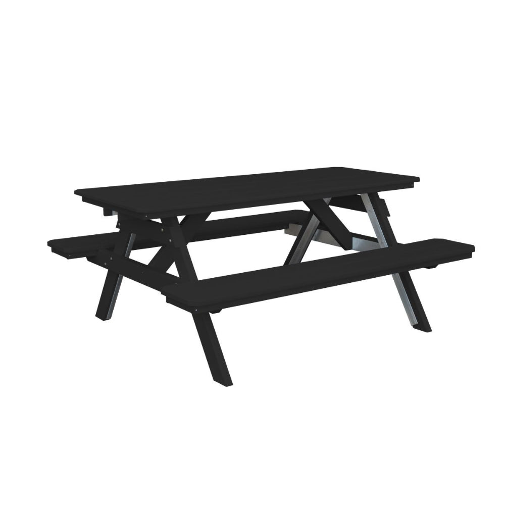 A&L Furniture 6 Foot Table with Attached Benches_Black