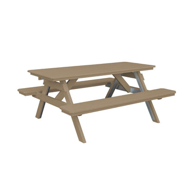 A&L Furniture 6 Foot Table with Attached Benches_Weather Wood
