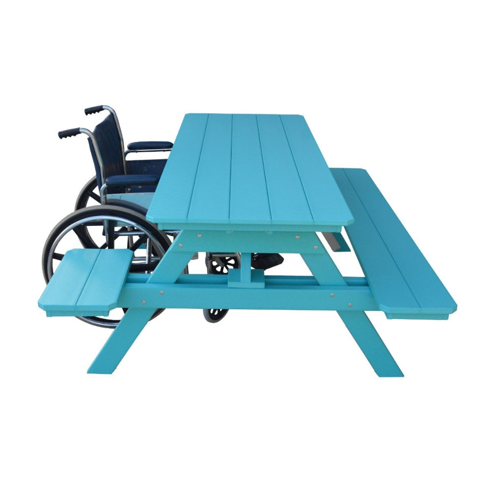 A&L Furniture 6 Foot Table with Attached Benches_Wheelchair Accessible_Aruba Blue