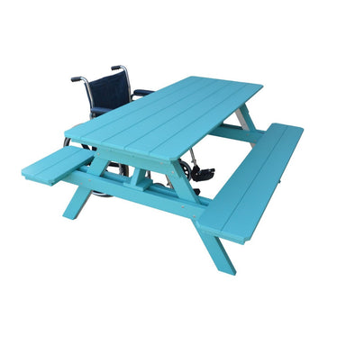 A&L Furniture 6 Foot Table with Attached Benches_Wheelchair Accessible_Aruba Blue