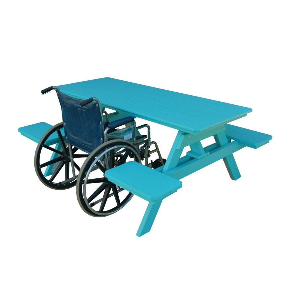 A&L Furniture 6 Foot Table with Attached Benches_Wheelchair Accessible_Aruba Blue
