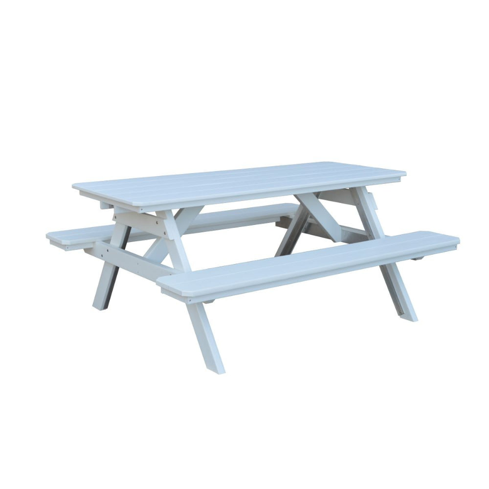 A&L Furniture 6 Foot Table with Attached Benches_White