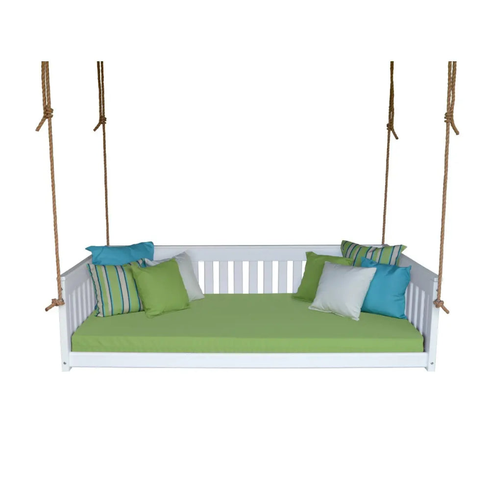 A&L Furniture Twin Mission Hanging Daybed with Rope White with Bed and Pillows