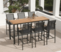 aura 7 pc bar patio dining chair set in a patio