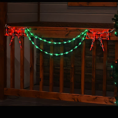 Brite Ideas LED Bow with Garland End Piece Holiday Lighting Red Green