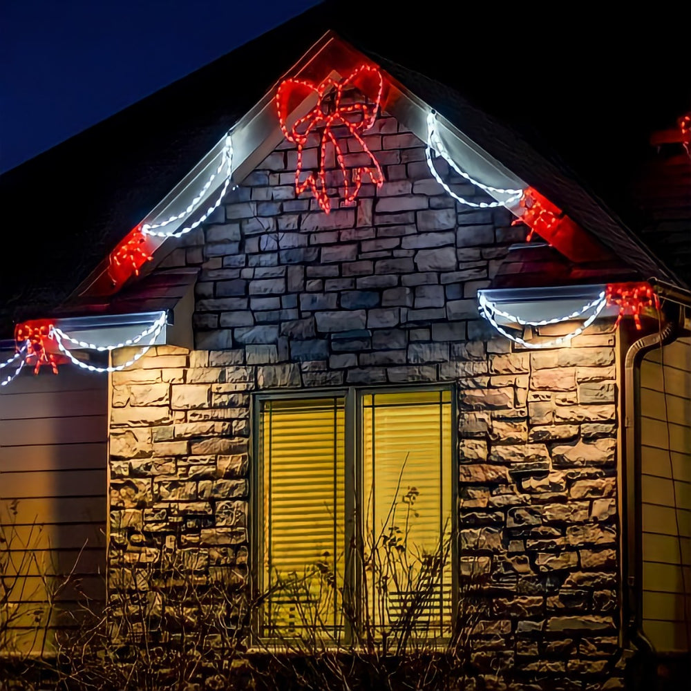 Brite Ideas LED Linkable Bow with Garland - Red/White