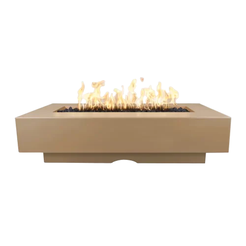 an image of brown colored Del Mar fire pit  with flames