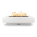 an image of imestone colored Del Mar fire pit  with flames