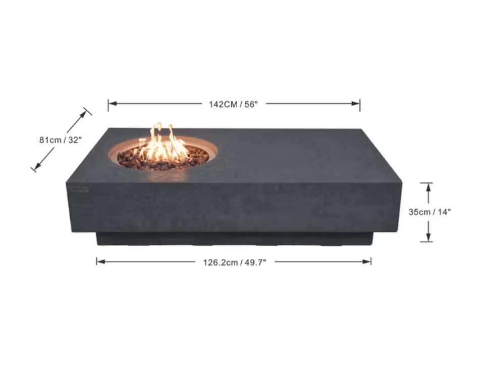 Elementi Metropolis 56" Rectangular Concrete Gas Fire Pit Table