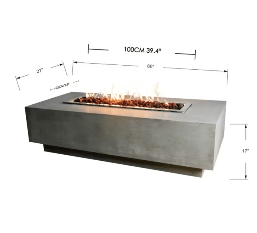 Elementi Granville 60” Gas Fire Pit Table – Rectangular Concrete