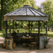coffe table and chairs inside the grain bin gazebo