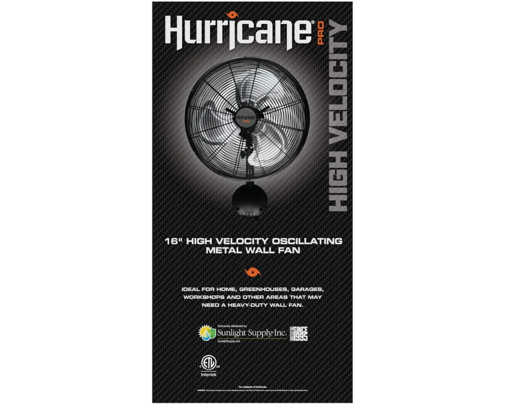 Hurricane® 16" Oscillating Wall Mounted Fan High Velocity - Black