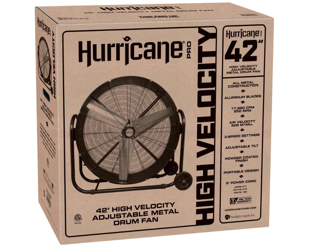 Hurricane® 42" Drum Fan Portable Heavy-duty Cooling Air - Black