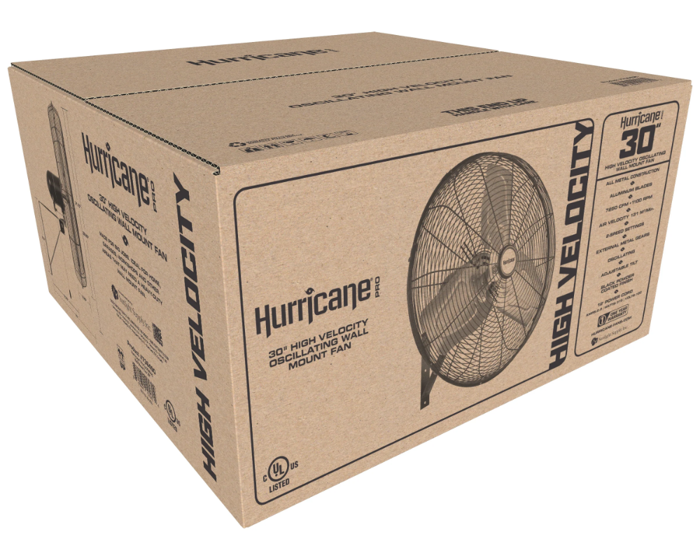 Hurricane® High Quality 30" Oscillating Wall Mounted Fan Air Cooling