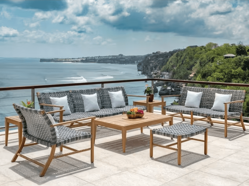 Kingsley Bate Tribeca/Catherine 7-Piece Conversation Set Patio – Teak & Wicker