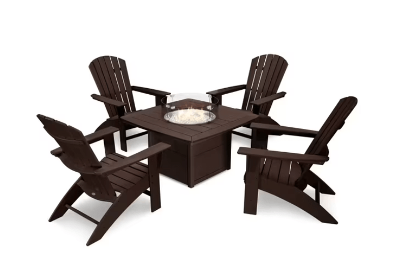 Polywood Nautical 5-Piece Curveback Adirondack Set with Fire Pit Table