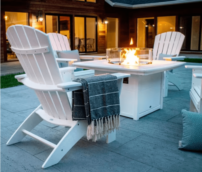 Polywood Nautical 5-Piece Curveback Adirondack Set with Fire Pit Table