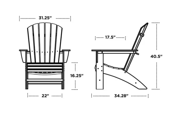 Polywood Nautical 5-Piece Curveback Adirondack Set with Fire Pit Table