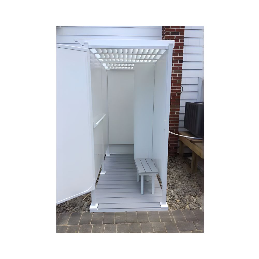 Todd_Pod_Double_outdoor_shower_kit_with_gray_flooring_bench_and_roof