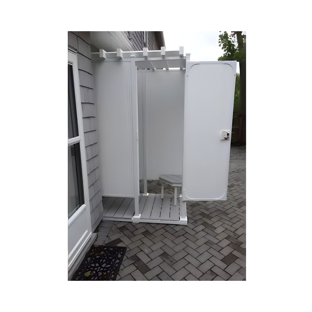 inside_todd_pod_outdoor_shower_kit_with_gray_corner_seat_and_gray_decking